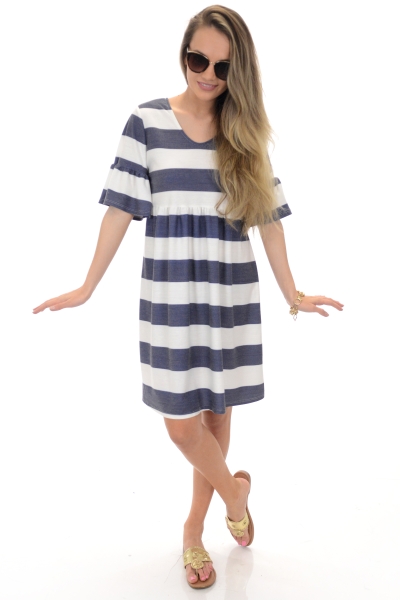 Carillon Dress, Navy Stripes