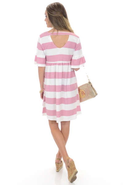 Carillon Dress, Pink Stripes