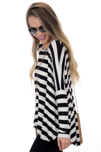Leah Striped Tunic, Black