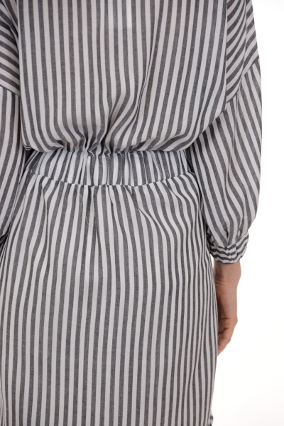 Cinched Shirt Dress, Gray Stripe