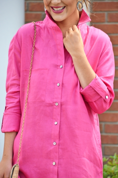 Linen Shirt Dress, Hot Pink