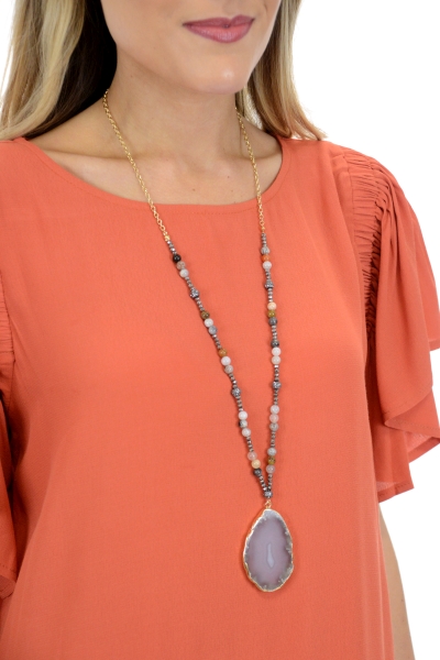Cross the Path Necklace, Beige