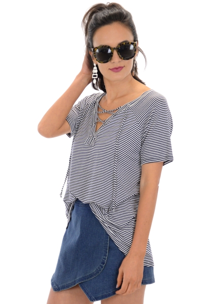 Lace-Up Tee, Stripes