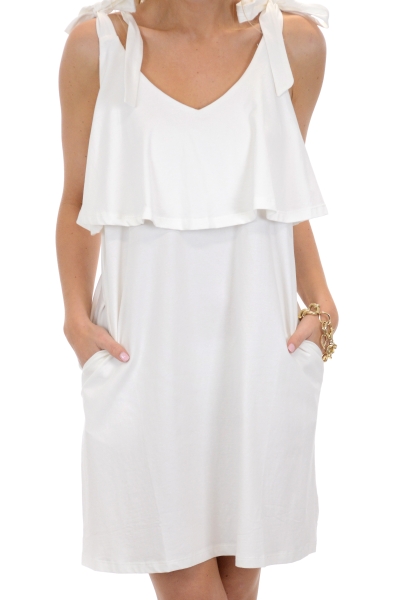Bow Shoulder Dress, White