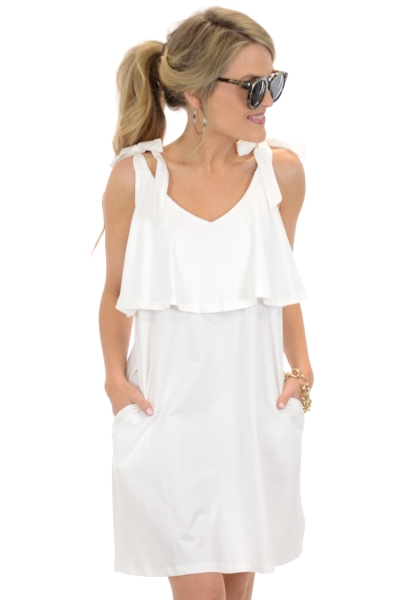 Bow Shoulder Dress, White