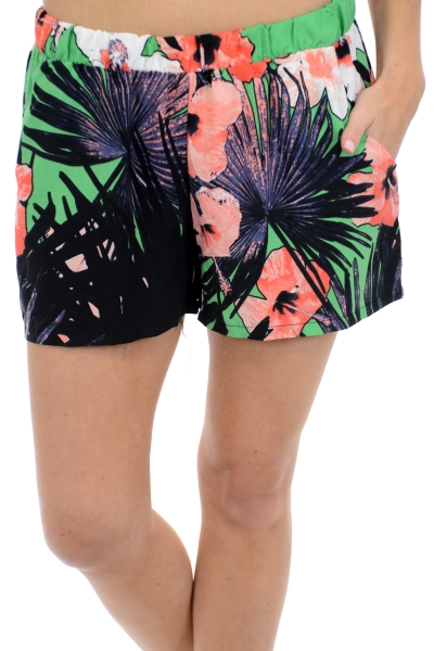 Pull on Shorts, Black Floral