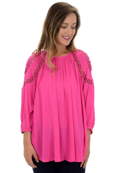 Crochet Shoulder Tunic, Pink