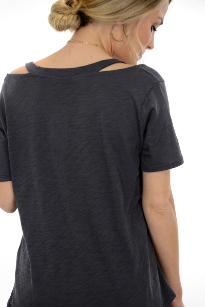 Relaxed Cutout Tee, Charcoal