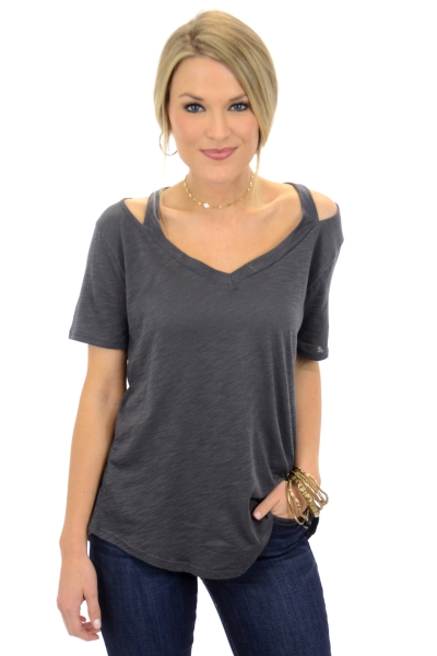 Relaxed Cutout Tee, Charcoal