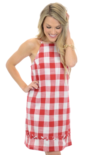 Picnic Lace Up Dress, Red