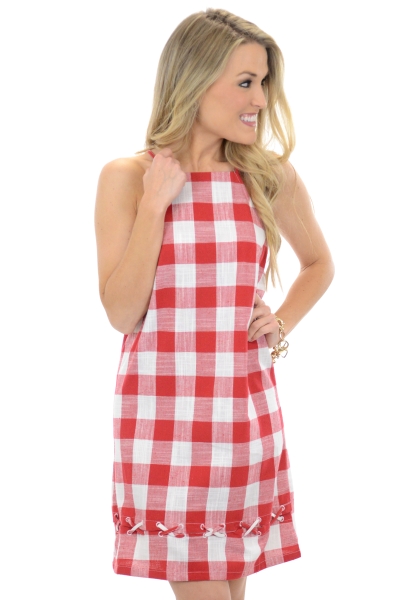 Picnic Lace Up Dress, Red