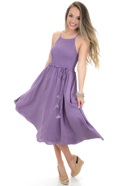 Smocked Midi Dress, Misty Purple