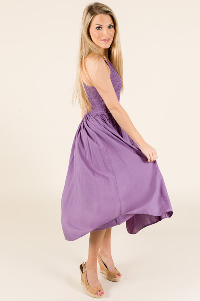Smocked Midi Dress, Misty Purple