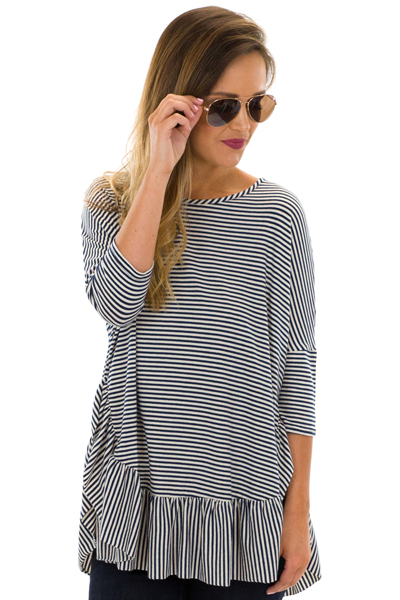 Above All Stripe Top, Navy/Ivory