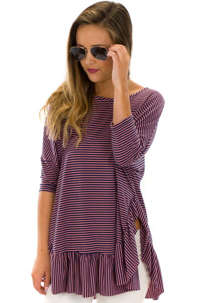 Above All Stripe Top, Navy/Pink