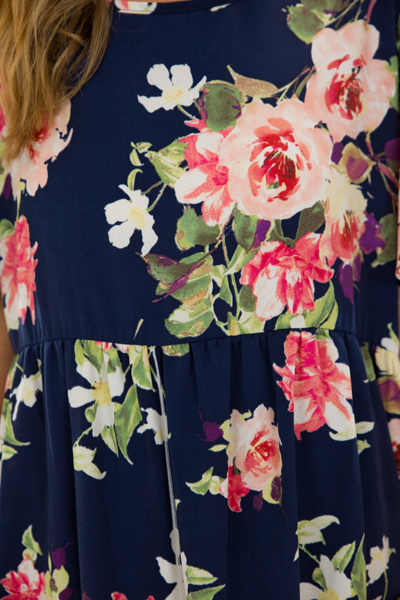 Flutter Floral Dress, Navy