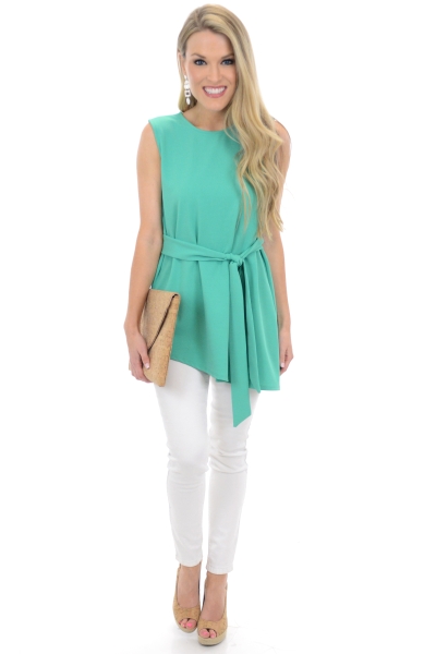 Belted Sleeveless Blouse, Mint