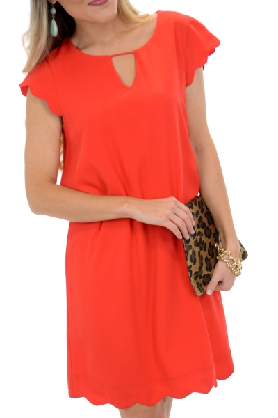 Evie Scalloped Dress, Red