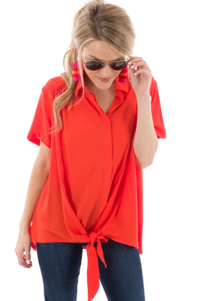 Tied Up Collar Top, Tomato