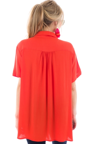 Tied Up Collar Top, Tomato