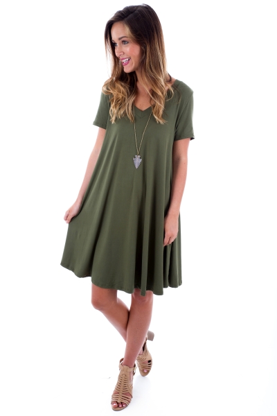 Josie V-Neck Dress, Olive
