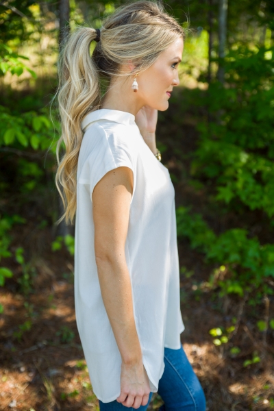 Simple Collared Top, Ivory