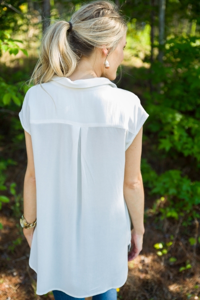 Simple Collared Top, Ivory