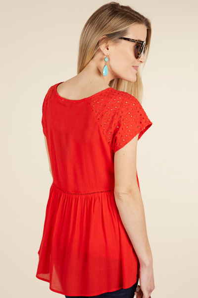 Kora Eyelet Top, Red
