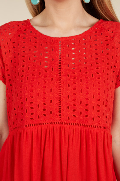 Kora Eyelet Top, Red