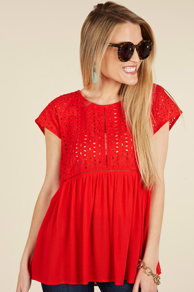 Kora Eyelet Top, Red