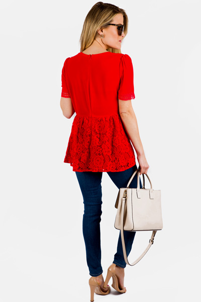 Merci Lace Top, Red