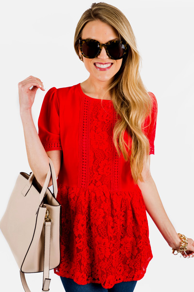 Merci Lace Top, Red