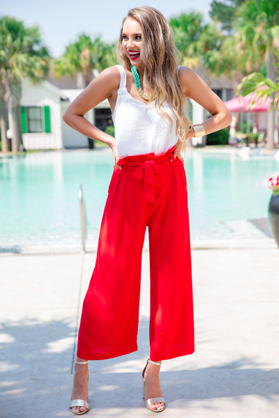 Pleated Pants, Red