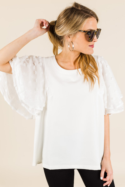 Dotted Sleeves Top, White