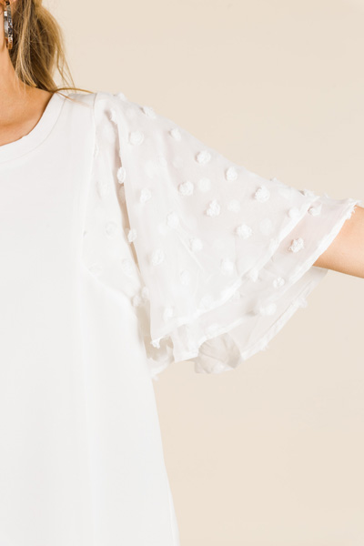 Dotted Sleeves Top, White