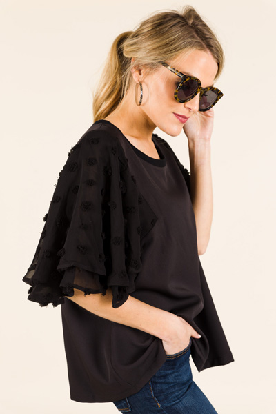 Dotted Sleeves Top, Black