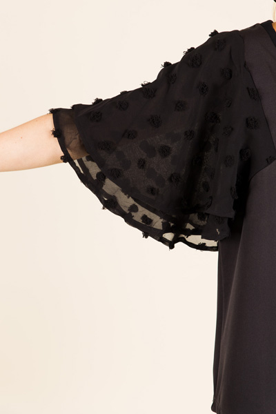 Dotted Sleeves Top, Black