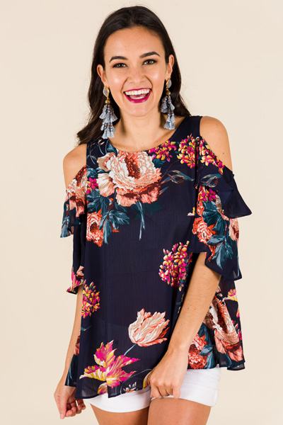 All About Floral Top, Navy