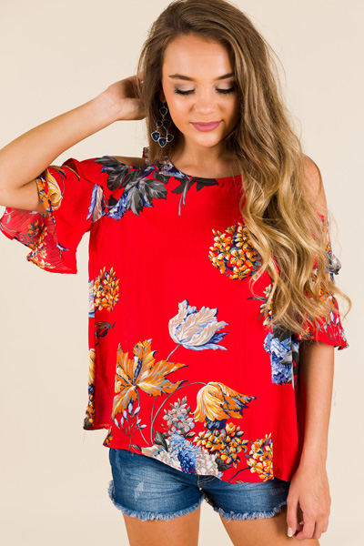 All About Floral Top, Red