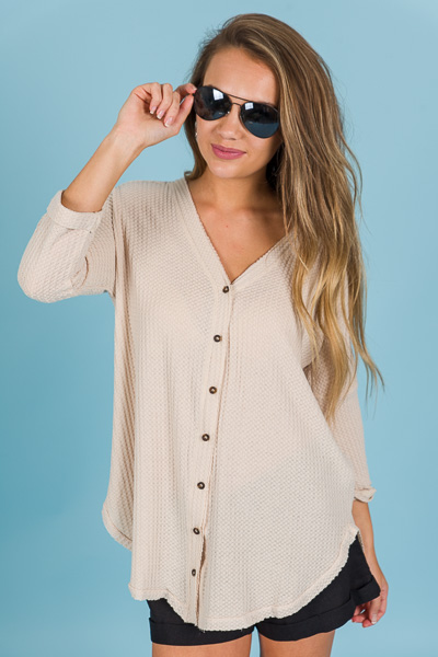 Button Front Thermal, Nude