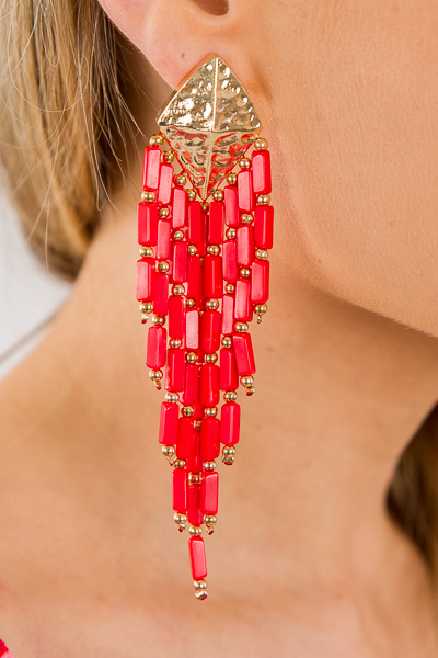 Boho Beads Tassel Earring, Red