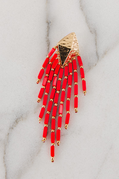 Boho Beads Tassel Earring, Red