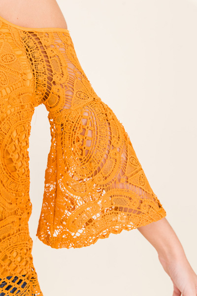 Cold Shoulder Crochet Top, Yellow