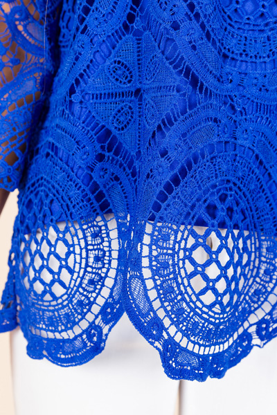 Cold Shoulder Crochet Top, Blue