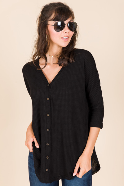 Button Front Thermal, Black