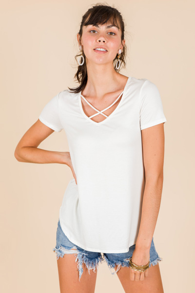 Solid Jersey Round Neck Top, Ivory