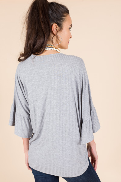Ribbed Knot Front Topper, Grey - Sale - The Blue Door Boutique