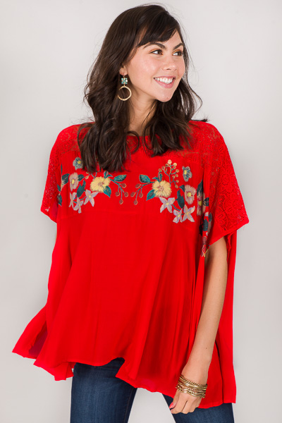Flower Stamp Top, Red