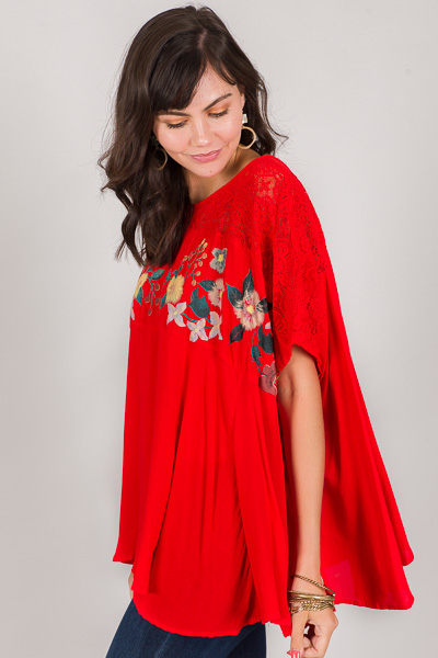 Flower Stamp Top, Red