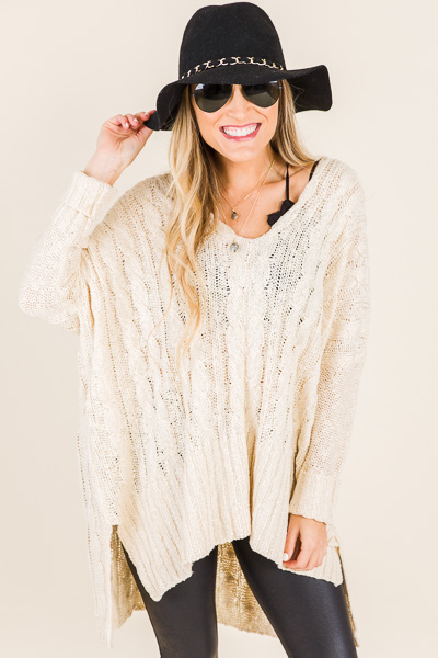 Oversize Cable Sweater, Vanilla